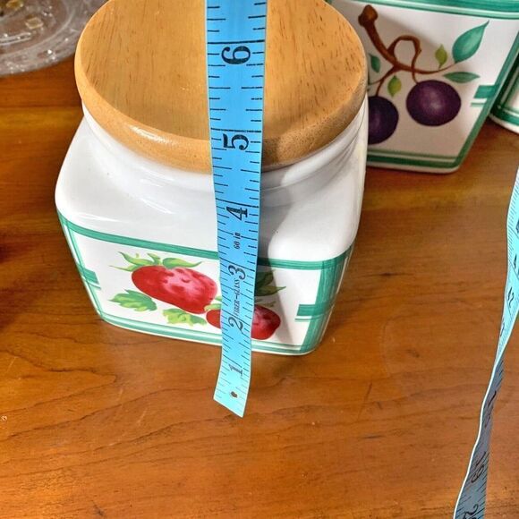 Vintage Lillian Vernon Bright Farmhouse Kitchen Fruit Canister Wood Lid Set of 4 - Picture 11 of 12